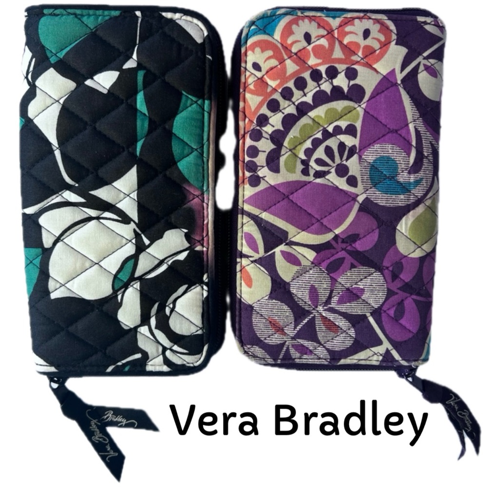 Vera Bradley Wristlets Quilted Wallets both have Distressing Zippers Work